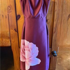 Sachin + Babi Burgundy Midi Dress with Pink Floral Accent
